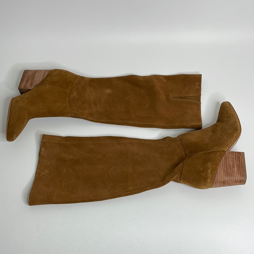 Able Suede Cognac Brown Heeled Boots